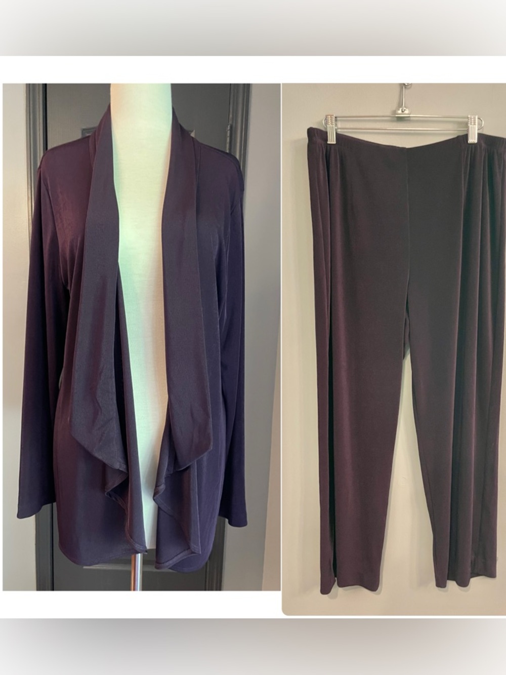Chicos Additions Travel Relaxed Draped Cardigan & Pull-On Pants Set Deep Plum